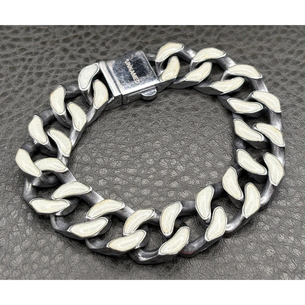 Unnamed Silver Tone Enamel Chunky Curb Thick 14.8MM Chain Bracelet